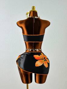 Zestiva Bộ bikini 3 mảnh hở lưng họa tiết hoa gợi cảm dành cho nữ, có dây buộc bên hông, phù hợp cho kỳ nghỉ ở bãi biển, mùa xuân/hè - Nhiều màu - Xem 2