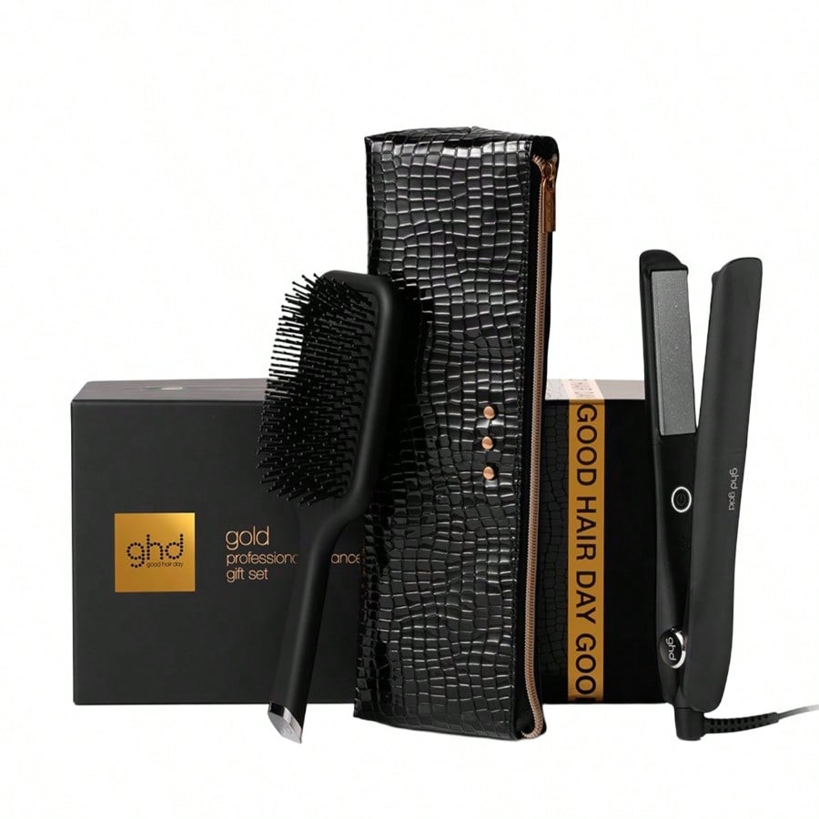 Gold Hair Straightener Black Gift Set