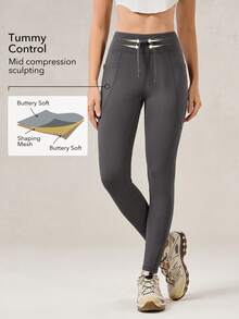 OutZeal Women Buttery Soft Tummy Control Drawstring Waist Side Pocket Outdoor Legging Hiking Camping - Dark Grey - View 2