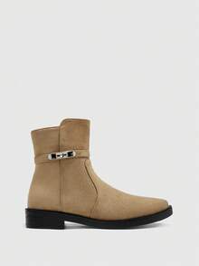 CUCCOO BIZCHIC 女士搭扣设计休闲日常百搭粗跟踝靴 - 卡其色 - 查看 2