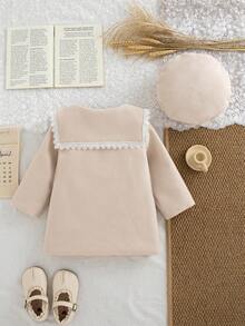 SHEIN 2pcs/Set Fall Dresses For Girl Elegant Casual,Long Sleeve Lace Decoartion Preppy Dress&Hat