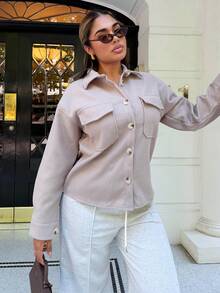 Maria Perezxox Abrigo con bolsillo con solapa y hombros caídos para otoño/invierno - Camel - Ver 5
