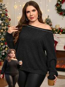 EMERY ROSE Bluza damska w jednolitym kolorze, z ukośnymi ramionami i długim rękawem, luźna i swobodna