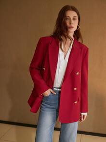 MOTF PREMIUM 女士宽松修身双排扣西装外套