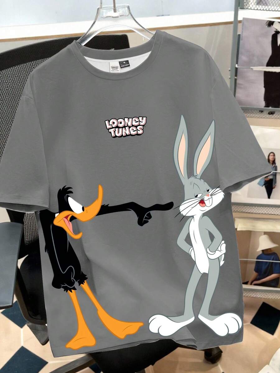 Looney Tunes X Manfinity Manfinity Joysei 男士休闲卡通印花圆领短袖T恤 - 灰色 - 查看 1
