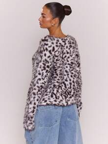 MUSERA Dalmatian Pattern Button Up Fluffy Knit Cardigan Spring - Multicolor - View 4