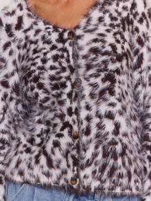 MUSERA Dalmatian Pattern Button Up Fluffy Knit Cardigan Spring - Multicolor - View 6