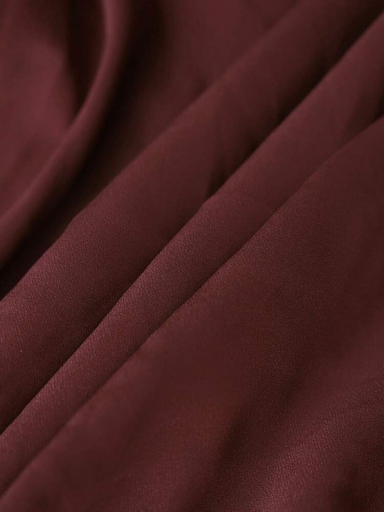 Plus Size Elegant Solid Color Lantern Sleeve Blouse, Suitable For Commuting, Autumn Winter For Women Christmas For Women New Year Elegant Party Blouse Burgundy Blouse Maroon Top Valentine's Day, Mother , Comfortable And Casual Beach Wine Red Top Spring Breaks Holidays For Women Dark Red Top