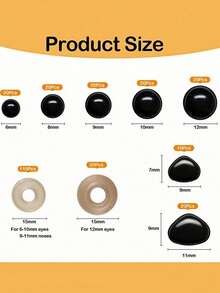 黑色塑料安全眼，用于钩针动物工艺品娃娃眼睛的塑料安全眼，各种尺寸的塑料娃娃眼睛，用于毛绒动物和泰迪熊工艺品制作 - 黑色 - 查看 11