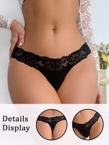 SHEIN 1pc Women Lace Splicing Seamless Panties - Black - View 1