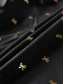 Miaspire Vestido de manga larga con estampado total y detalle de nudo delantero para tallas grandes - Negro - Ver 6