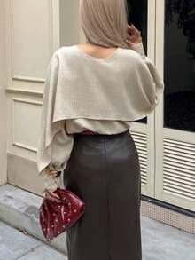 Siren Gaze Áo sơ mi dài tay màu trơn thanh lịch dành cho nữ - Màu be - Xem 2