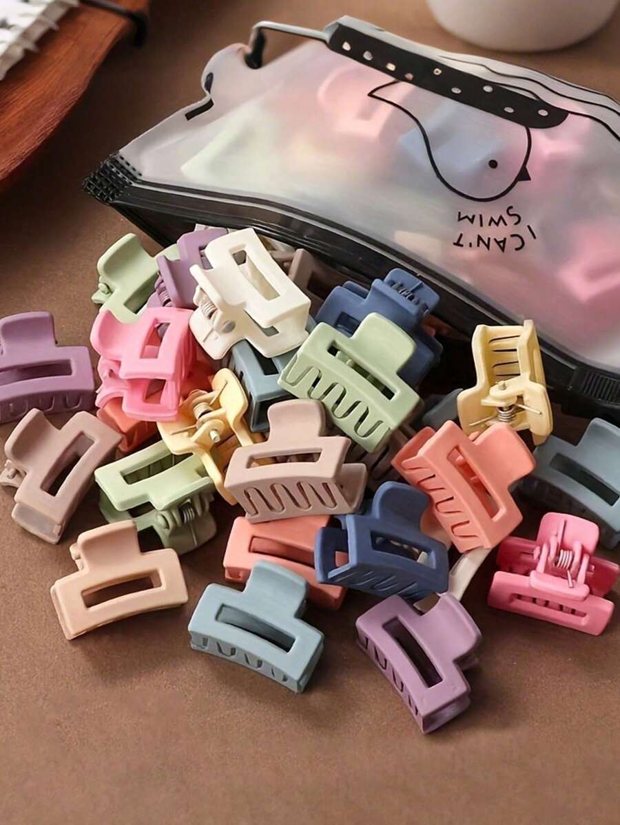 10/20pcs Mini Plumeria Embellished Hair Claw Clips For Thick Hair, Anti-Slip Hairpin For Women, Cute & Strong Hair Accessory With Storage Bag, Suitable For Curly Voluminous Hair In Matte Coffee Colors Elegant, Color Random Hair