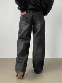 DAZY 男士秋季做旧洗水深蓝色牛仔裤 - 深灰色 - 查看 2