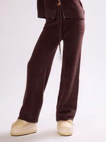 MUSERA Fluffy Knit Low Rise Oversized Fit Drawstring Joggers Only Winter Ski Vacation Lounge Holidays - Coffee Brown - View 3