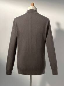 Manfinity Homme 男士休闲日常通勤简约纯色罗纹针织衫，秋冬款 - 咖啡棕 - 查看 2