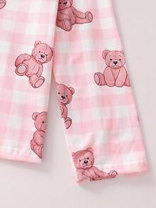 2pcs/Set Girls Sweet Pink Plaid Bear Print Long Sleeve Cardigan Top And Pants Homewear Set,Cute Winter Sleep Pajama Sets For Girls - Pink - View 6