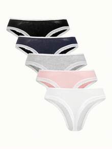 Bonmuse 5条装女士多色罗纹蝴蝶结性感蕾丝边丁字裤 - 彩色 - 查看 2