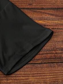 Black Minimalist Letter Print V-Neck Short Sleeve Casual T-Shirt For Women - Black - View 3