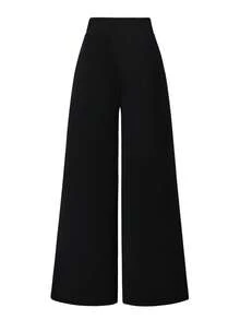 SHEIN Elenzya Plus Size Women's Elegant Fashion Versatile Metal Buckle Decor Pants, Pocketless, Suitable For Spring, Summer, Autumn - Black and White - View 2