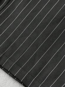 SHEIN Clasi Bộ 2 món áo dài tay họa tiết sọc nhún bèo cỡ lớn và quần dài thanh lịch - Màu xám đen - Xem 6