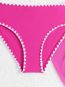 SHEIN 女童三件套比基尼套装，纯色针织贝壳刺绣时尚女童泳装 - 粉色 - 查看 6