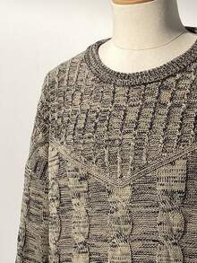 Manfinity Homme Men's Casual Cable Knit Crew Neck Long Sleeve Sweater, Autumn/Winter - Khaki - View 7