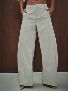Hauture Women's Tailored Pin Stripe Barrel Leg Trouser - Brown - View 2