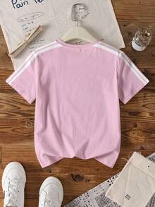 LOONEY TUNES X SHEIN 少女字母与卡通图案粉色圆领短袖T恤 - 白色 - 查看 2