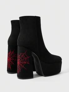 Sugerpunk Women's Fashion Commuter Waterproof Platform Thick High Heel Ankle Boots For Christmas - Black - View 5