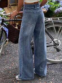 DAZY Women's Regular Waist Rhinestone Decor Loose Casual Jeans, Street Style