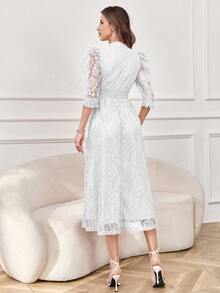 Modelyn Váy Maxi dự tiệc tối thanh lịch, cài nút ren, thắt eo - trắng - Xem 2