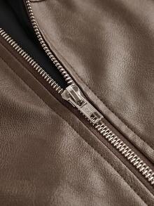 Manfinity BRENVOR 男士长袖复古休闲PU皮夹克，适合秋季和秋冬季穿着 - 棕色 - 查看 4