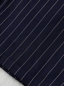 SHEIN Clasi Setelan Elegan 2 Potong Atasan Lengan Panjang dan Celana Panjang Motif Garis-Garis Warna Kontras Ukuran Plus - Navy Blue - View 7