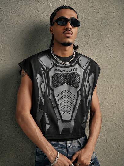 AXEPEAK Men's Summer Fashion Contrast Color Print Tank Top