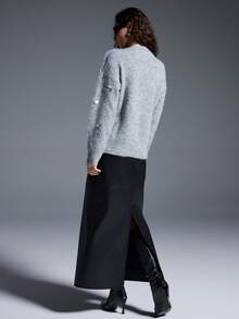 MYSTAURA Embellished With Beads & Sequins Round Neck Versatile Women Long Sleeve Knit Sweater - Grey - View 2