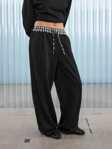 COUREZ Low Rise Tailored Joggers With Contrasting Nylon Waistband /Y2K Spring For Women Grey Pants Going Out Streetwear Casual Baggy Pants Women Sweatpants - Black - View 4
