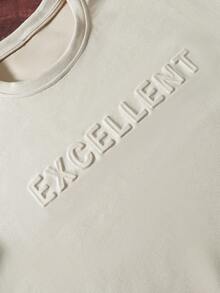 TOKVUE Loose Fit Men's Letter Embossed Drop Shoulder T-Shirt, Fall Fleece - Apricot - View 6