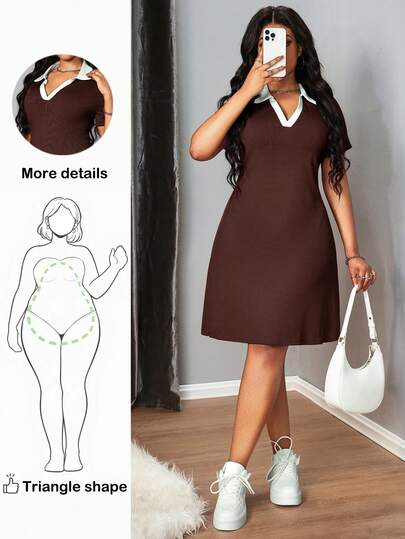 Truni Plus Size Women Short Sleeve Casual Mini Dress With Contrasting Color Collar,Summer Vacation Dress,Business Casual Woman,Dresses For Women,Club Outfit,Airport Outfit For Women,Teacher Outfits For Women,Vacation Outfits Woman,Mesh, Cheetah Print Dress Plus Size Casual Dress Curve Casual Dress,Back To School, For Pear Triangle Body Shape