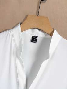 HIMLAND Men's Casual Solid Color Basic Button-Down Short Sleeve Shirt Men's Vacation Casual Style, INS Matched With A Knitted  Geometric Striped Crochet Textured Jacquard Loose Short-Sleeve Shirt. Featuring A Button Placket, This Shirt Embodies French Elegance And Romance, Making It Perfect For Hawaiian Beach Vacations, As Well As Music Festivals And Everyday Wear. It Also Serves As An Ideal Gift For Boyfriends Or Husbands. Men's Striped Short Sleeve Single-Breasted Casual Commuter Shirt, Cool Shirts For Men, Nice Shirts For Men, Men's Fashion Shirts - White - View 4