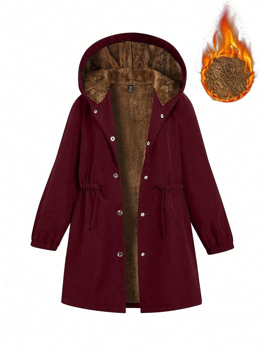 GlowEve 冬季休闲保暖连帽束腰外套 - 酒紅色 - 查看 1