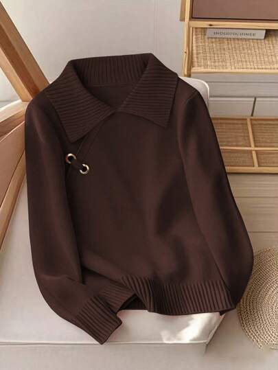 GlowEve 女士翻领斜侧金属环装饰时尚百搭毛衣