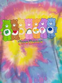 SHEIN X Care Bears Plus Size Summer Casual Tie-Dye Bear Print Round Neck Short Sleeve T-Shirt - White - View 4