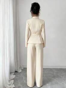 Elenzga Women's Suit Set, Suit Fabric, Lapel Collar, Long Sleeve, Waist Cinched A-Line Asymmetric Hem, Metal Button Decor, Sophisticated & Elegant For Office, Commute, Street Style, French Romantic, Casual, Middle Eastern Vintage, Afternoon Tea, Party, Thanksgiving, Back To School, Spring/Autumn/Winter