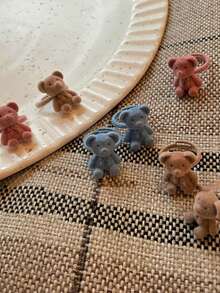 Joivida Flocked Bear Cartoon Ring, Plush Bow Adjustable Jewelry, Sweet Gift For Friends, Fashionable Ring, Cute Animal Ring Gift - Multicolor - View 9