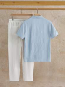 HIMLAND Bộ 2 áo sơ mi tay ngắn cổ vuông ôm vừa vặn dành cho nam - Nhiều màu - Xem 2