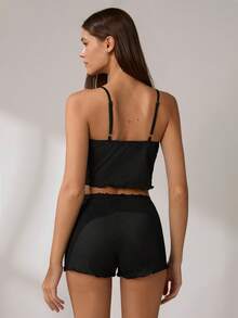 Lowkey Lull Women's Casual Pink Sexy Pajama Set - Black - View 2