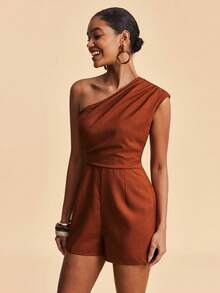 Travachic 休闲度假纯色不对称肩部连体裤，适合嘉年华、春假、夏季、情人节、海滩、休闲度假、外出等场合穿着。 - 棕色 - 查看 8