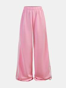 SHEIN Teen Girls' Pink Patchwork Drawstring Waist Loose Casual Sweatpants - Pink - View 3