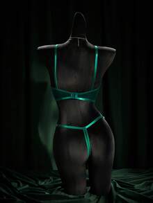 SpicyHot Women's Black Lash Seamless Backless Bodysuits, Adjustable Straps, Sexy Open Crotch Lingerie Green Bodysuit Dark Green Lingerie Body Suit Lingerie Slingshot Lingerie Fishnet Body Suit - Dark Green - View 2
